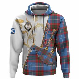 Pennycook Tartan Family Crest Hoodie Bagpipes with Scottish Thistle