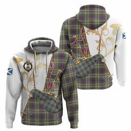 Swinton Tartan Family Crest Hoodie Bagpipes with Scottish Thistle
