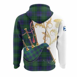 Oliphant Tartan Family Crest Hoodie Bagpipes with Scottish Thistle