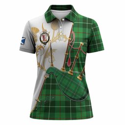Boyle Tartan Family Crest Women Polo Shirt Bagpipes with Scottish Thistle