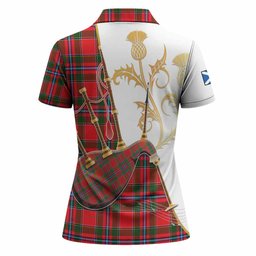 Butter Tartan Family Crest Women Polo Shirt Bagpipes with Scottish Thistle