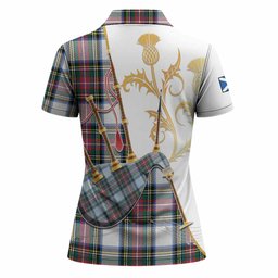 Dennistoun Tartan Family Crest Women Polo Shirt Bagpipes with Scottish Thistle