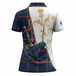Agnew Tartan Family Crest Women Polo Shirt Bagpipes with Scottish Thistle
