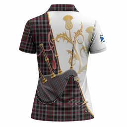 Borthwick Tartan Family Crest Women Polo Shirt Bagpipes with Scottish Thistle