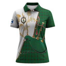Don Tartan Family Crest Women Polo Shirt Bagpipes with Scottish Thistle