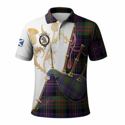 Chalmers Tartan Family Crest Polo Shirt Bagpipes with Scottish Thistle