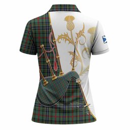 Bisset Tartan Family Crest Women Polo Shirt Bagpipes with Scottish Thistle