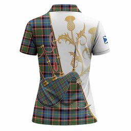 Aikenhead Tartan Family Crest Women Polo Shirt Bagpipes with Scottish Thistle