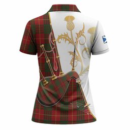 Cameron Tartan Family Crest Women Polo Shirt Bagpipes with Scottish Thistle