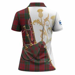 Drummond Tartan Family Crest Women Polo Shirt Bagpipes with Scottish Thistle