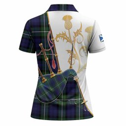Bannerman Tartan Family Crest Women Polo Shirt Bagpipes with Scottish Thistle
