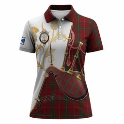 Carruthers Tartan Family Crest Women Polo Shirt Bagpipes with Scottish Thistle