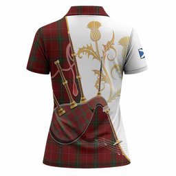Carruthers Tartan Family Crest Women Polo Shirt Bagpipes with Scottish Thistle