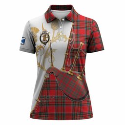 Binning Tartan Family Crest Women Polo Shirt Bagpipes with Scottish Thistle