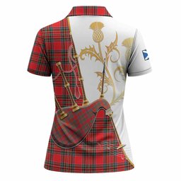 Binning Tartan Family Crest Women Polo Shirt Bagpipes with Scottish Thistle