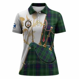 Duncan Tartan Family Crest Women Polo Shirt Bagpipes with Scottish Thistle