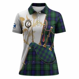 Alexander Tartan Family Crest Women Polo Shirt Bagpipes with Scottish Thistle