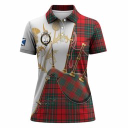 Cheyne Tartan Family Crest Women Polo Shirt Bagpipes with Scottish Thistle