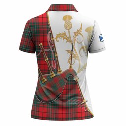 Cheyne Tartan Family Crest Women Polo Shirt Bagpipes with Scottish Thistle