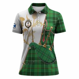 Clephane (Clephan) Tartan Family Crest Women Polo Shirt Bagpipes with Scottish Thistle