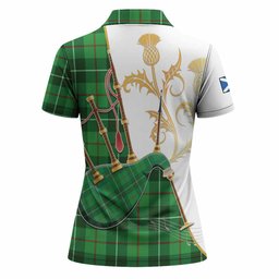 Clephane (Clephan) Tartan Family Crest Women Polo Shirt Bagpipes with Scottish Thistle