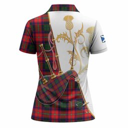 Belshes (Belsches) Tartan Family Crest Women Polo Shirt Bagpipes with Scottish Thistle