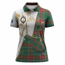 Muirhead Tartan Family Crest Women Polo Shirt Bagpipes with Scottish Thistle