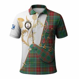 Muirhead Tartan Family Crest Polo Shirt Bagpipes with Scottish Thistle