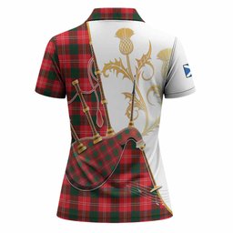 Fenton Tartan Family Crest Women Polo Shirt Bagpipes with Scottish Thistle
