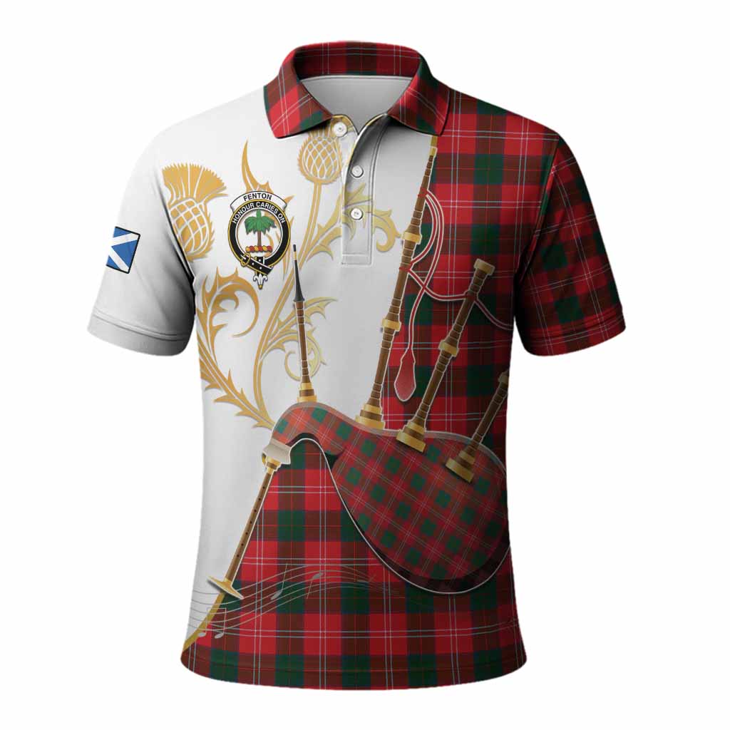 Fenton Tartan Family Crest Polo Shirt Bagpipes with Scottish Thistle