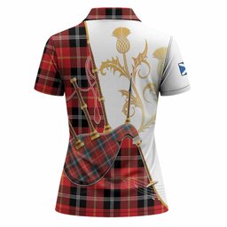 Majoribanks Tartan Family Crest Women Polo Shirt Bagpipes with Scottish Thistle