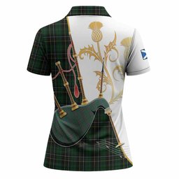 MacAlpine (MacAlpin) Tartan Family Crest Women Polo Shirt Bagpipes with Scottish Thistle