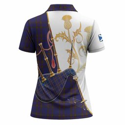 Elliot Tartan Family Crest Women Polo Shirt Bagpipes with Scottish Thistle