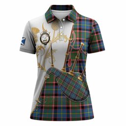 Norvel Tartan Family Crest Women Polo Shirt Bagpipes with Scottish Thistle