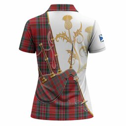 MacBean (MacBain) Tartan Family Crest Women Polo Shirt Bagpipes with Scottish Thistle