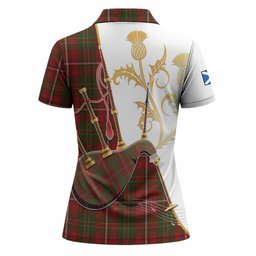 Hay Tartan Family Crest Women Polo Shirt Bagpipes with Scottish Thistle