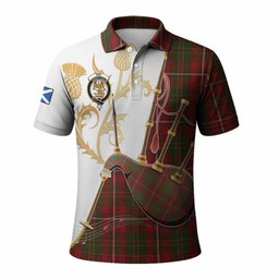 Hay Tartan Family Crest Polo Shirt Bagpipes with Scottish Thistle