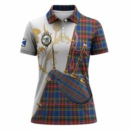 MacBeth (McBeth) Tartan Family Crest Women Polo Shirt Bagpipes with Scottish Thistle