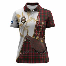 MacKinnon (McKinnon) Tartan Family Crest Women Polo Shirt Bagpipes with Scottish Thistle
