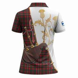 MacKinnon (McKinnon) Tartan Family Crest Women Polo Shirt Bagpipes with Scottish Thistle