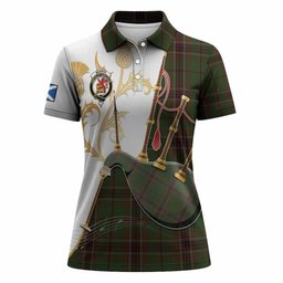 Murphy Tartan Family Crest Women Polo Shirt Bagpipes with Scottish Thistle