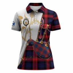 McLaughlin Tartan Family Crest Women Polo Shirt Bagpipes with Scottish Thistle
