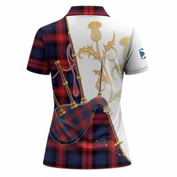 McLaughlin Tartan Family Crest Women Polo Shirt Bagpipes with Scottish Thistle