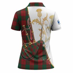 Erskine Tartan Family Crest Women Polo Shirt Bagpipes with Scottish Thistle