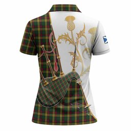 MacMillan (McMillan) Tartan Family Crest Women Polo Shirt Bagpipes with Scottish Thistle