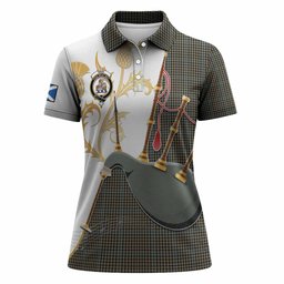 Haig Tartan Family Crest Women Polo Shirt Bagpipes with Scottish Thistle