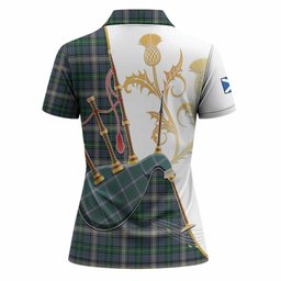 MacDowall (McDowall) Tartan Family Crest Women Polo Shirt Bagpipes with Scottish Thistle
