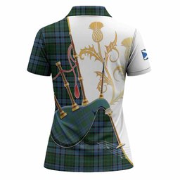 Forsyth Tartan Family Crest Women Polo Shirt Bagpipes with Scottish Thistle