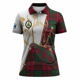 Grant Tartan Family Crest Women Polo Shirt Bagpipes with Scottish Thistle