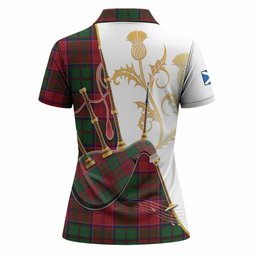 Grant Tartan Family Crest Women Polo Shirt Bagpipes with Scottish Thistle
